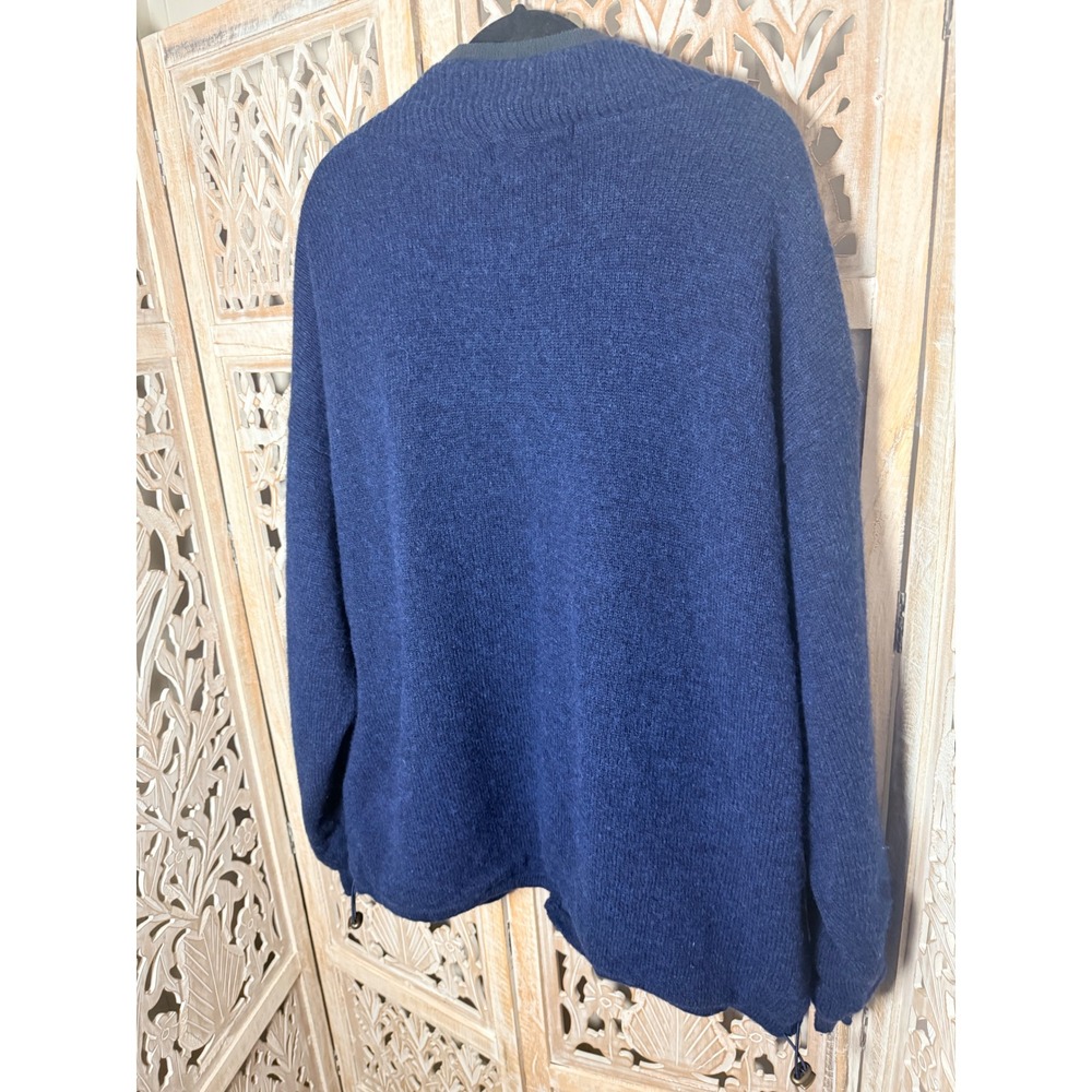 Aran Sweater Market Navy 100% Wool Zip Cable Knit Poncho XXL Made Ireland - Picture 11 of 12